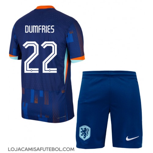 Camisa de Futebol Holanda Denzel Dumfries #22 Equipamento Secundário Infantil Europeu 2024 Manga Curta (+ Calças curtas)